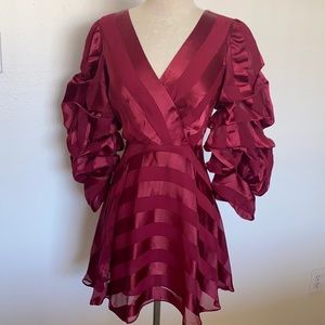 Alice + Olivia Burgundy Wide Sleeves Party Mini Dress 0
